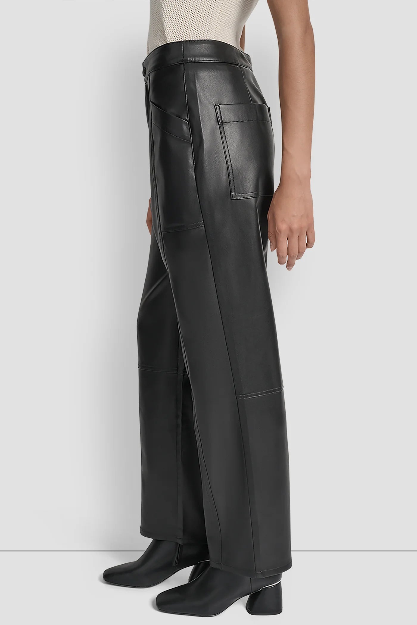 DKNY - High Rise Faux Leather Straight Pants