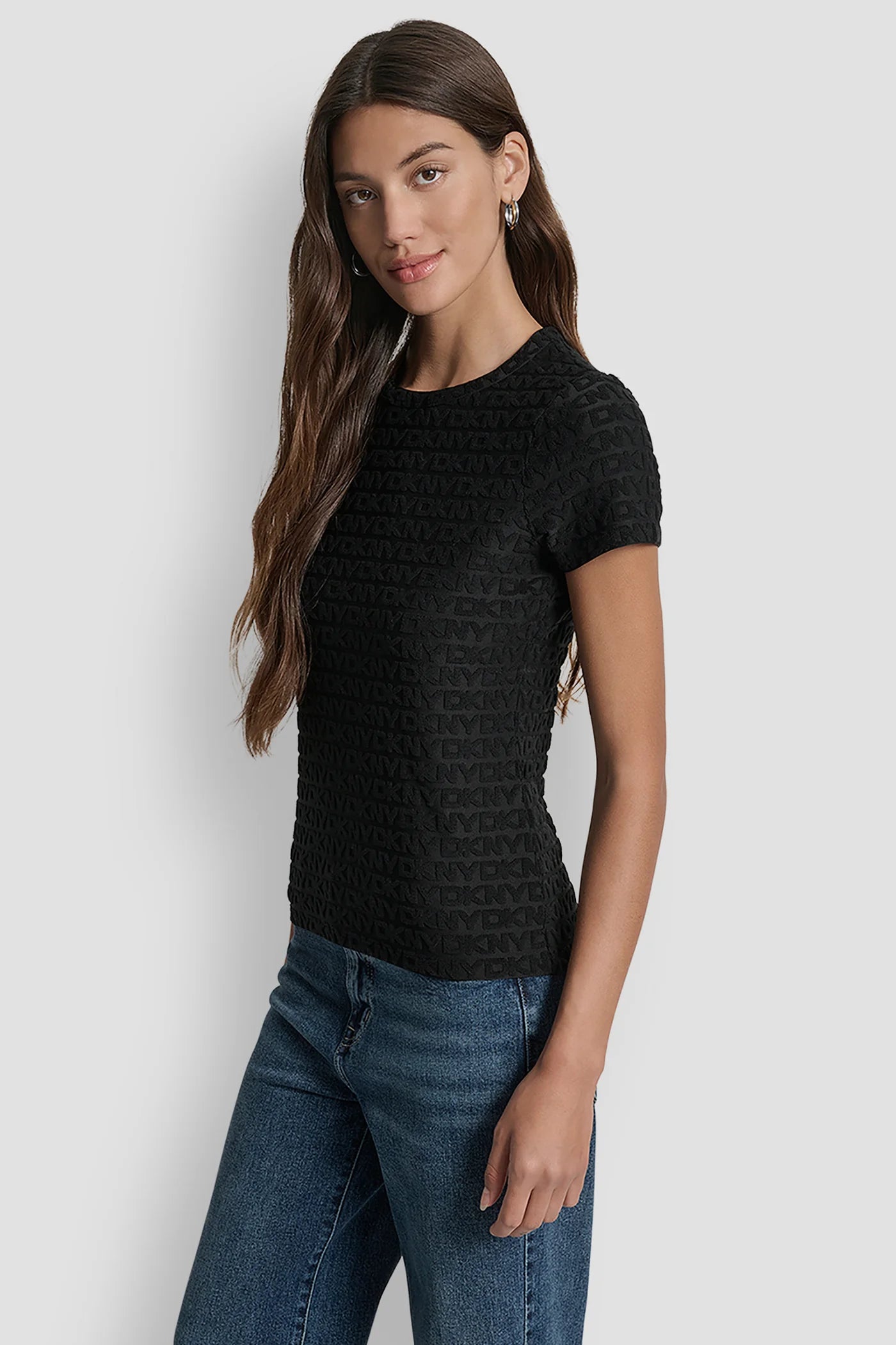 DKNY - Logo Jacquard Short Sleeve Crew Neck Tee Black