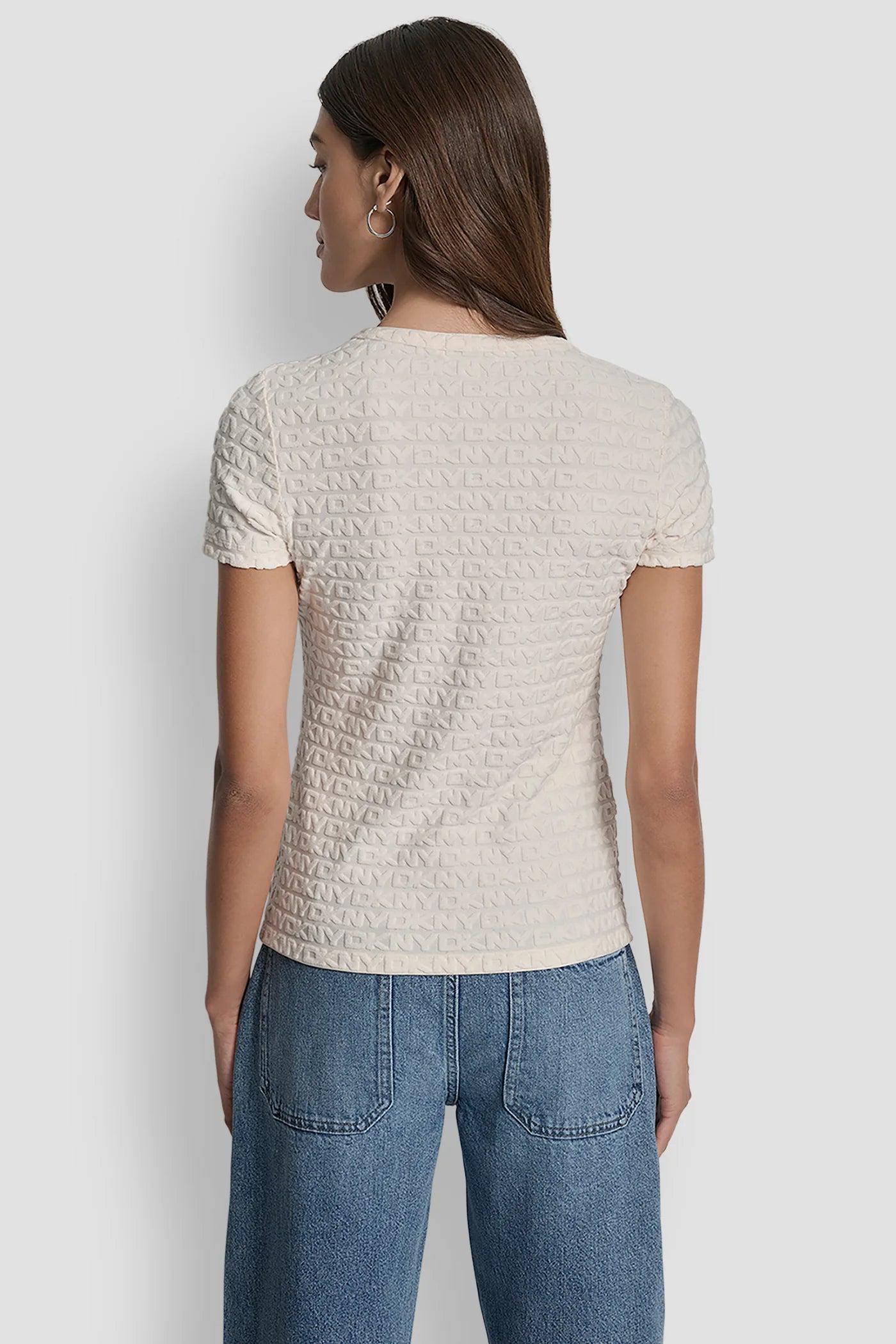DKNY - Logo Jacquard Short Sleeve Crew Neck Tee Creme