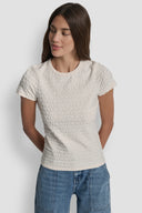 DKNY - Logo Jacquard Short Sleeve Crew Neck Tee Creme