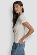 DKNY - Logo Jacquard Short Sleeve Crew Neck Tee Creme