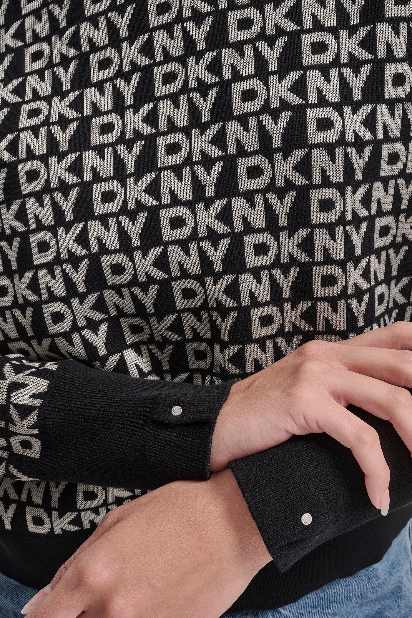 DKNY - Long Sleeve Crew Neck Logo Sweater Black