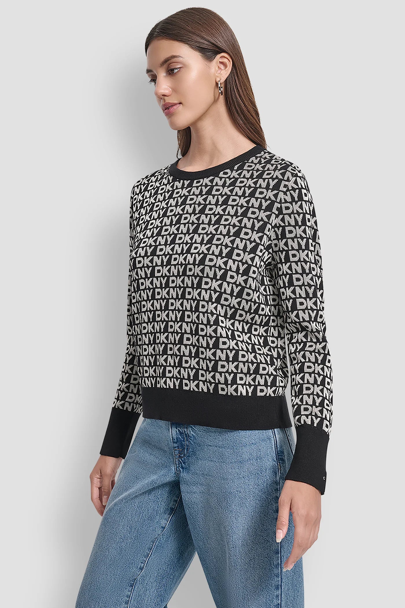 DKNY - Long Sleeve Crew Neck Logo Sweater Black