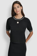 DKNY - Cropped Elbow Sleeve Top with Logo Black