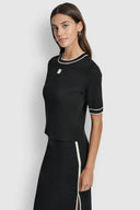DKNY - Cropped Elbow Sleeve Top with Logo Black
