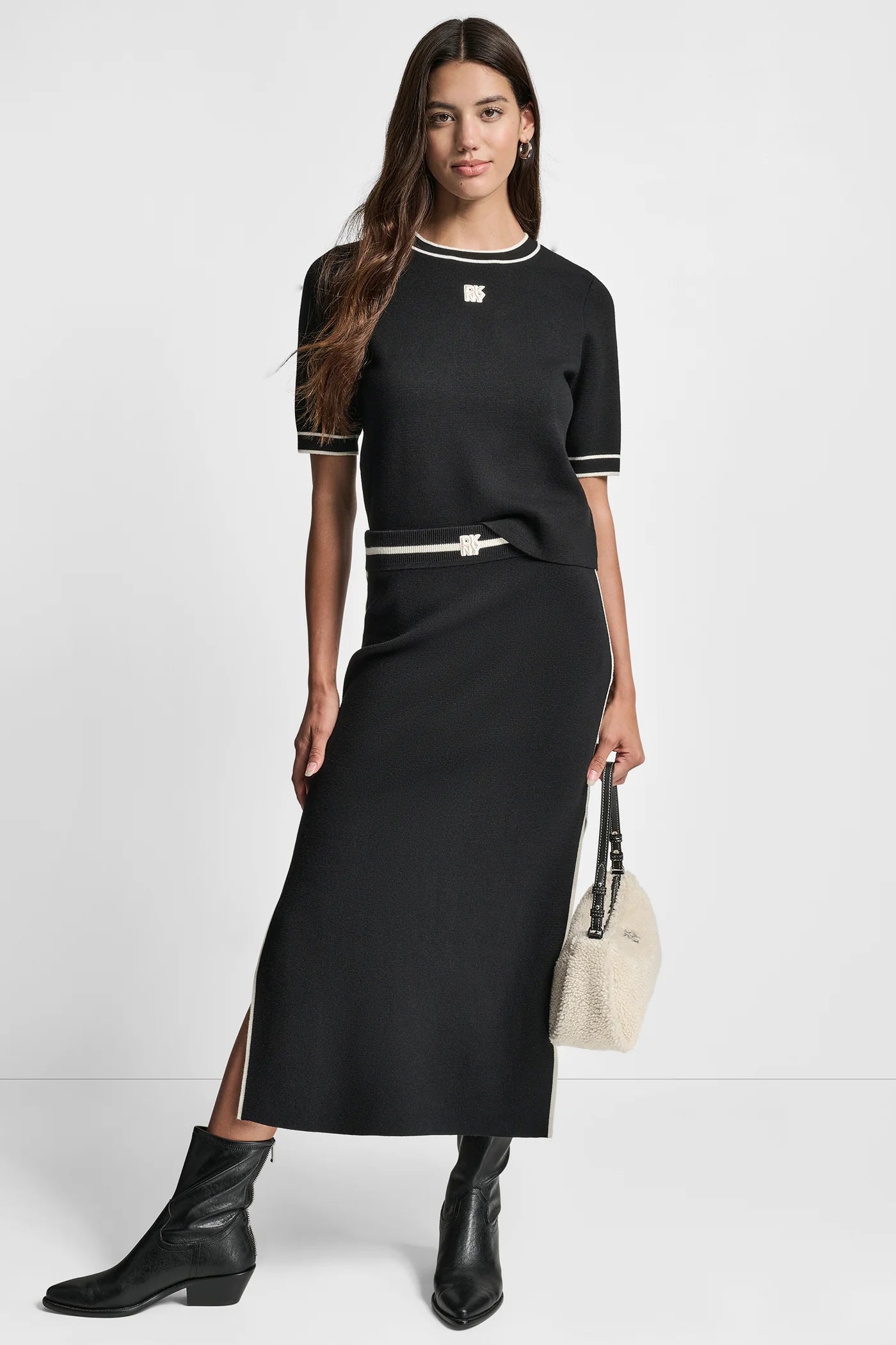 DKNY - Cropped Elbow Sleeve Top with Logo Black
