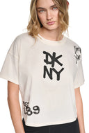 DKNY - Graffiti Rhinestone Logo T-Shirt Eggnog