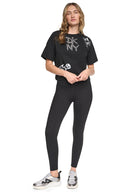 DKNY - High Rise Leggings Rhinestone Logo Black