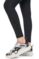 DKNY - High Rise Leggings Rhinestone Logo Black
