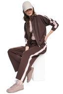 DKNY - High Rise Side Stripe Wide Leg Pants Espresso/Pink