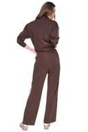 DKNY - High Rise Side Stripe Wide Leg Pants Espresso/Pink
