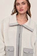 DKNY - Funnel Neck Sherpa Jacket Eggnog