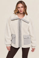 DKNY - Funnel Neck Sherpa Jacket Eggnog