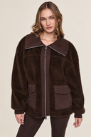 DKNY - Funnel Neck Sherpa Jacket Espresso
