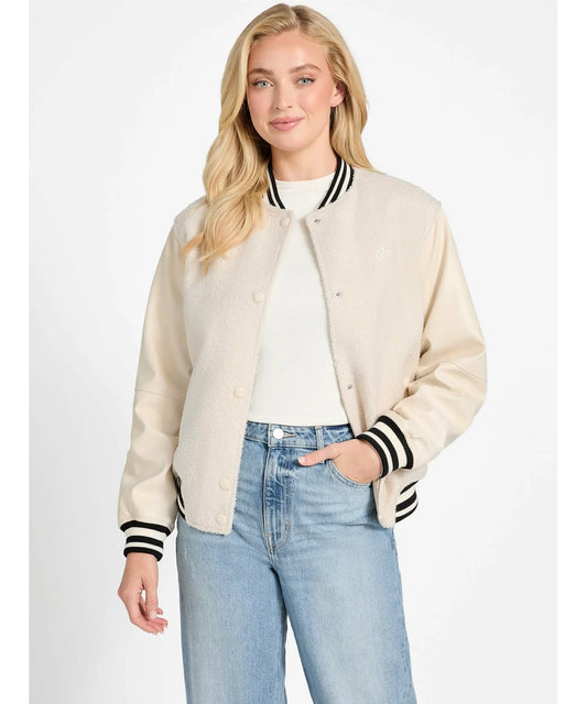 GUESS - Danielle College Bomber Jacket Beige