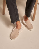 MANEBI - Women Suede Faux Fur Loafers Vintage Taupe