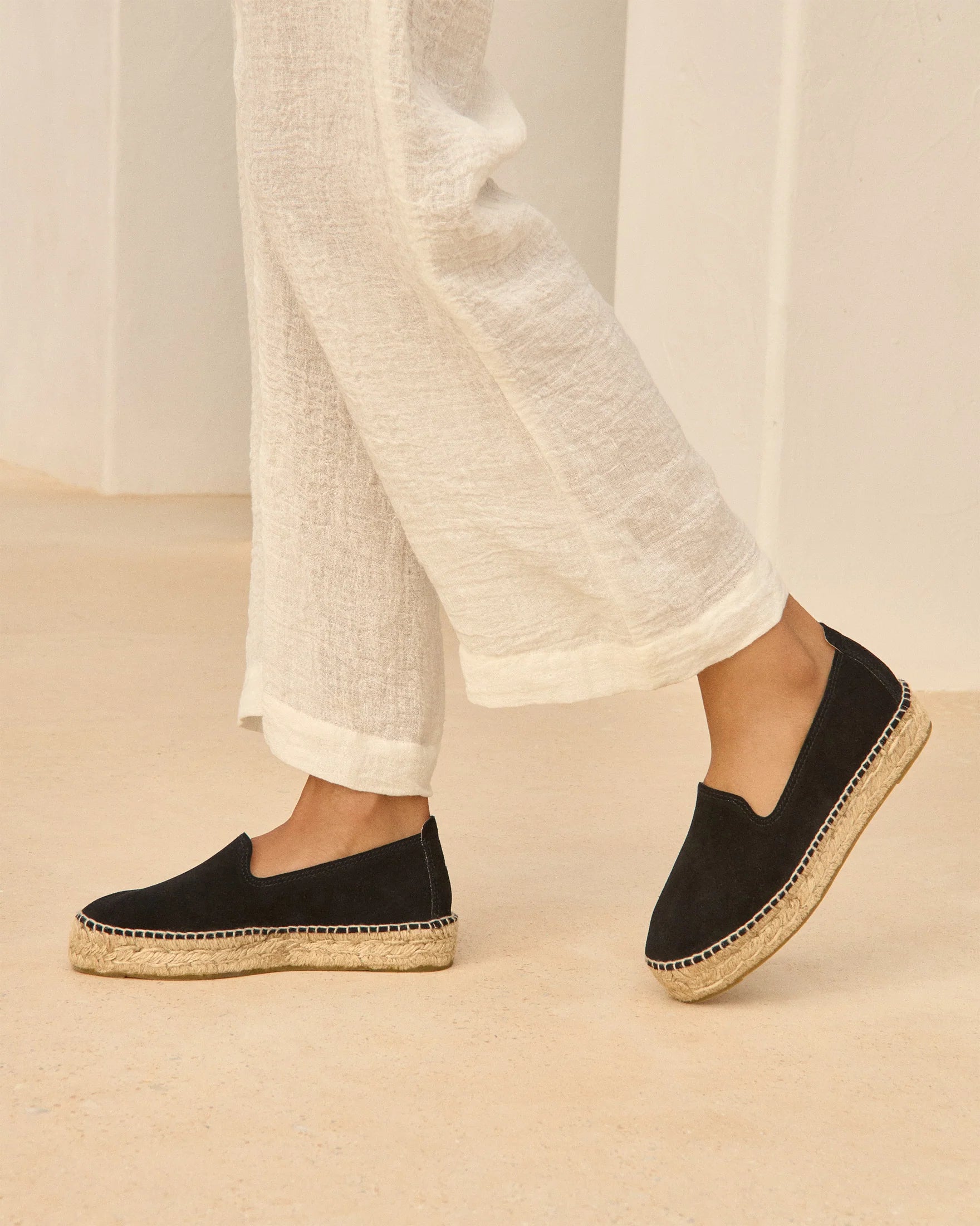 MANEBI - Suede Double Sole Espadrilles Black