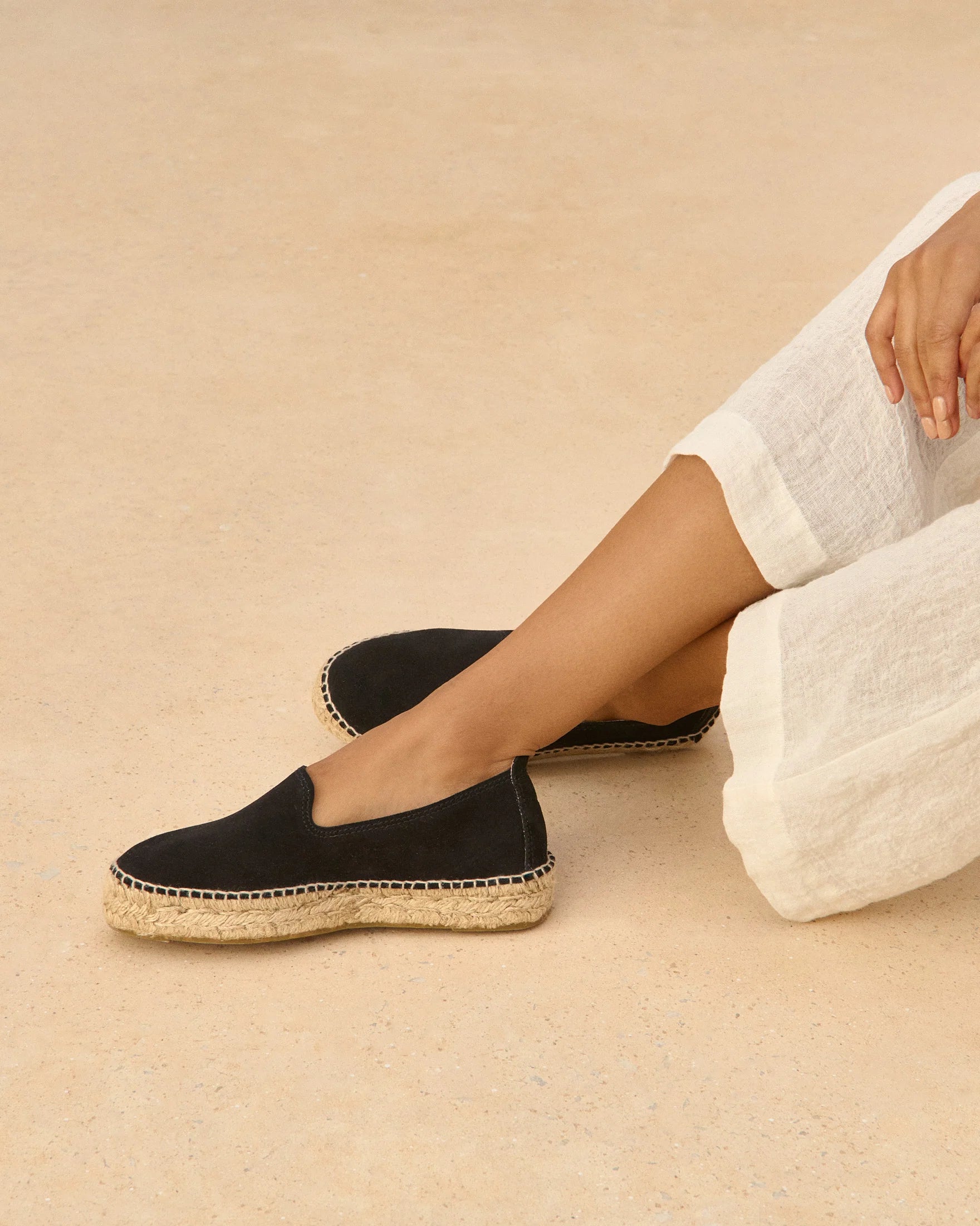 MANEBI - Suede Double Sole Espadrilles Black