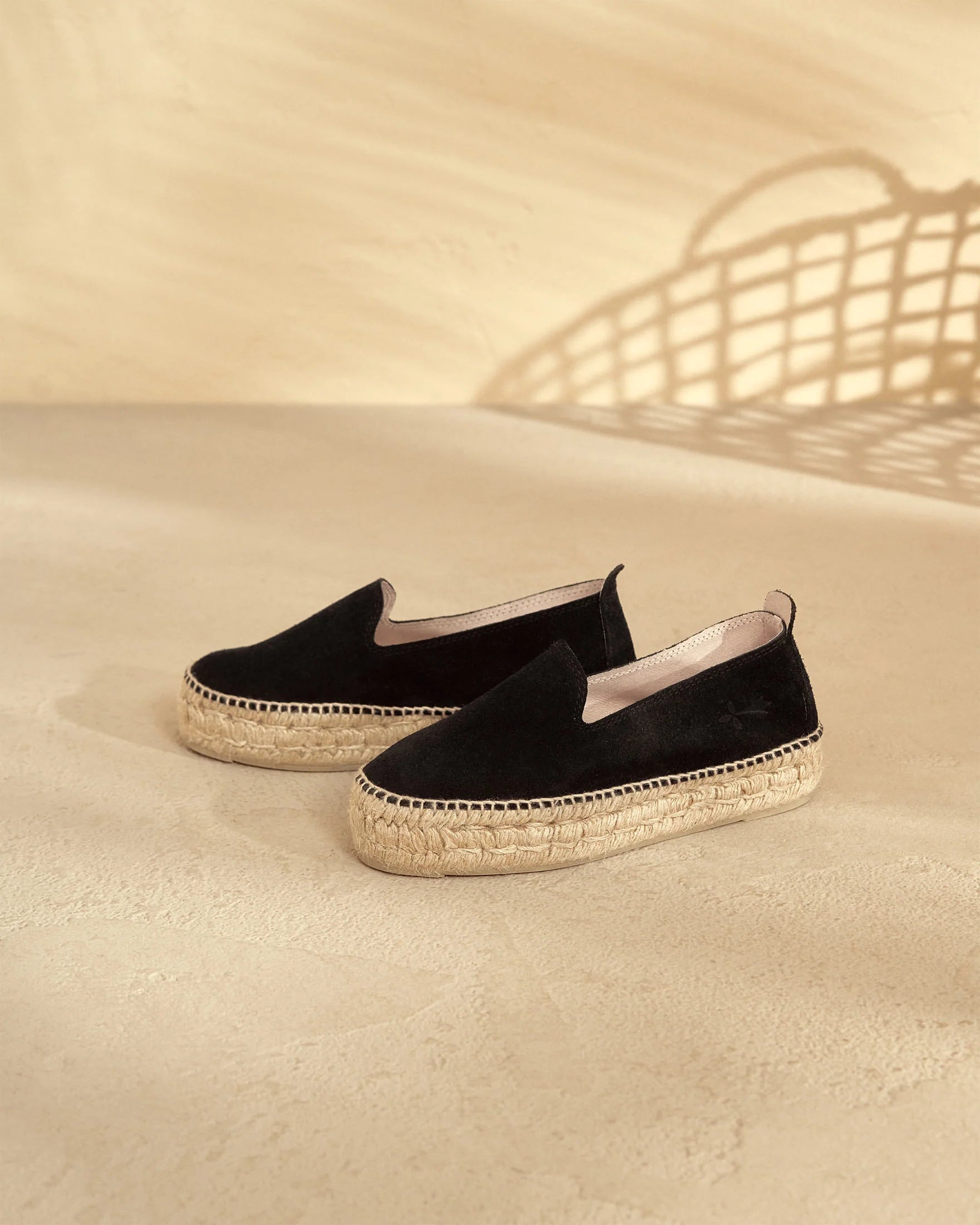 MANEBI - Suede Double Sole Espadrilles Black