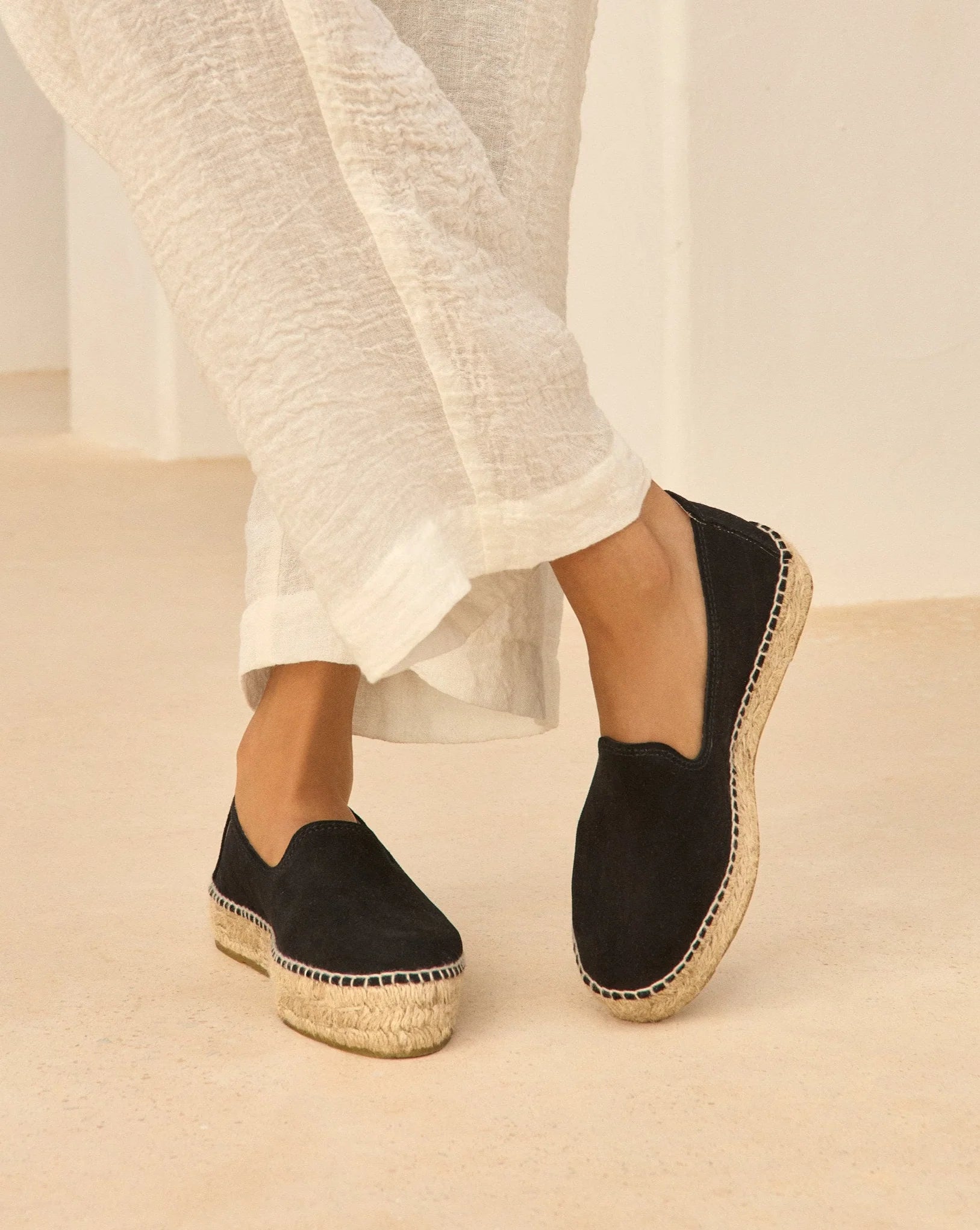 MANEBI - Suede Double Sole Espadrilles Black