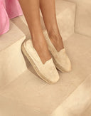 Women’s suede espadrilles with double jute sole in champagne beige, γυναικεία εσπαντρίγια από suede δέρμα με διπλή σχοινένια σόλα σε σαμπανί μπεζ απόχρωση, άνετα και κομψά για καλοκαιρινή καθημερινή χρήση, από το Iconic Angels Glyfada.
