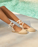 Women’s beige suede flat espadrille sandals with ankle wrap ties and jute sole, γυναικεία flat εσπαντρίγια από suede δέρμα σε φυσική μπεζ απόχρωση με κορδέλες που δένουν στον αστράγαλο και σχοινένια σόλα, καλοκαιρινή κομψή επιλογή, από το Iconic Angels Glyfada.