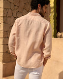 MANEBI - Linen Panama Shirt Beige and Rose