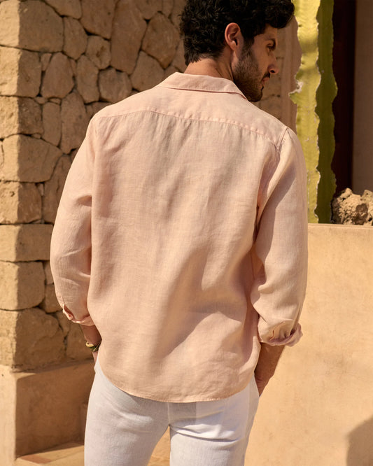 Washed Linen Panama Shirt Embroidered Palm