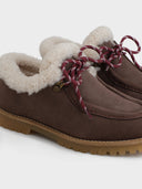 MANEBI - Women Nabuk Shearling Lace-up Boots Moka