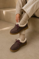 MANEBI - Women Nabuk Shearling Lace-up Boots Moka
