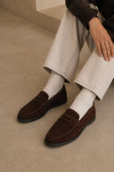 MANEBI - Women Suede Penny Loafers Cocoa