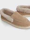 MANEBI - Women Suede Faux Fur Loafers Vintage Taupe