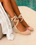 MANEBI - Soft Suede Low Wedge Espadrilles Ballet Rose