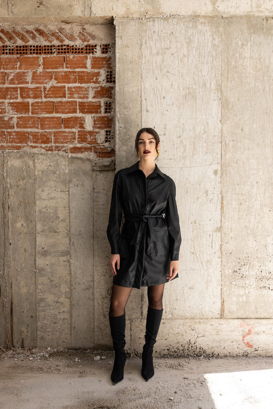 Oversized Faux Leather Jacket/Dress Black