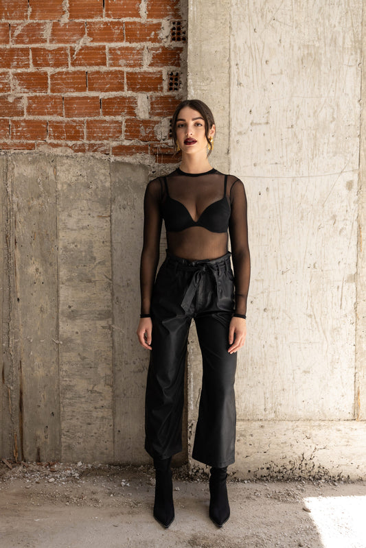 Faux Leather Crop Pants Black