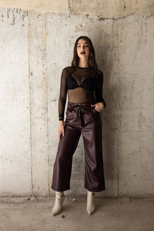 Faux Leather Crop Pants Bordeaux