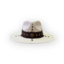 KAMAR HATS - White Linen w/ bronze studs & orange Buttons