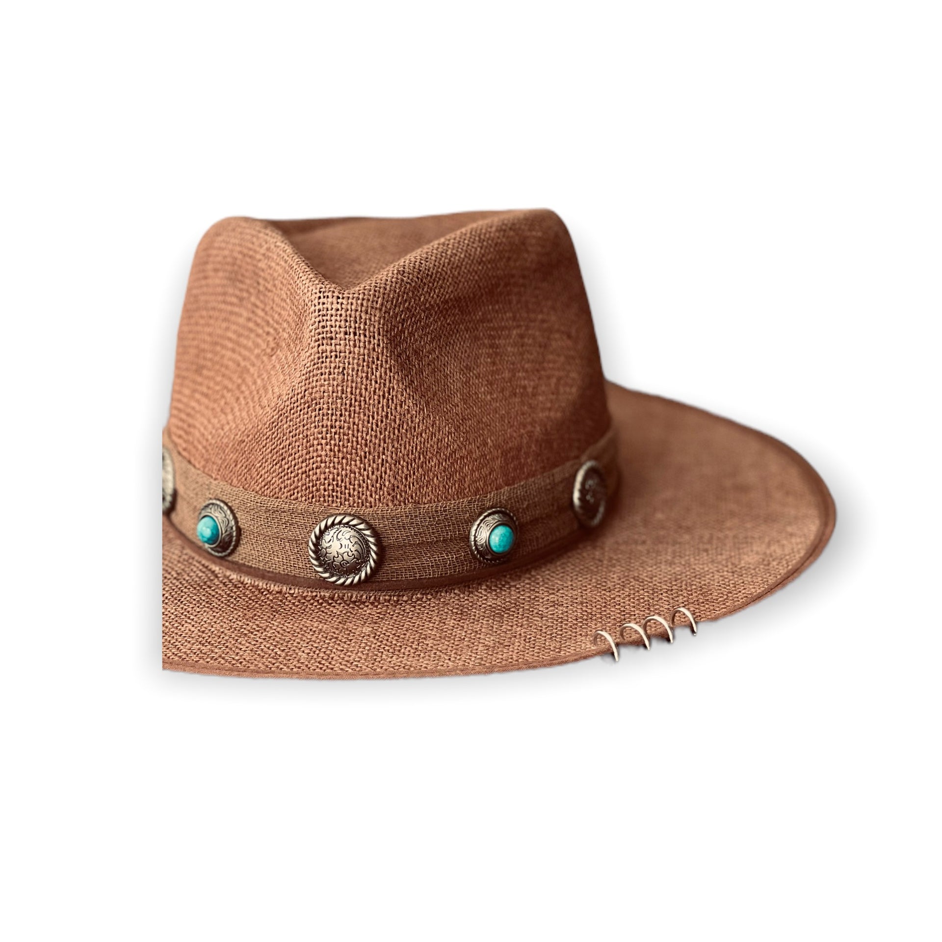 Brown Linen w/ blue buttons