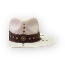 KAMAR HATS - White Linen w/ bronze studs & orange Buttons