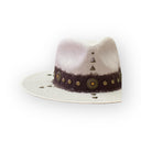 KAMAR HATS - White Linen w/ bronze studs & orange Buttons