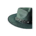 KAMAR HATS - Olive Linen w/ olive buttons and croco ribbon