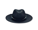 KAMAR HATS - Black w/ Blue Buttons and Hoops (Linen)