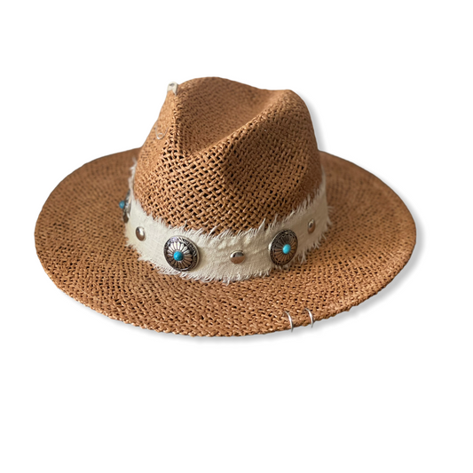 Brown with Beige Ribbon and Blue Buttons
