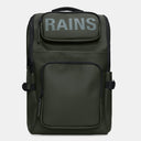 Cargo-style green backpack with bold RAINS logo, multiple zip compartments and structured silhouette, functional and modern for everyday use or travel — πράσινο backpack cargo με έντονο λογότυπο RAINS, πολλαπλές θήκες με φερμουάρ και δομημένο σχήμα, πρακτικό και σύγχρονο για καθημερινές εμφανίσεις ή ταξίδια. Διαθέσιμο στο Iconic Angels Glyfada.