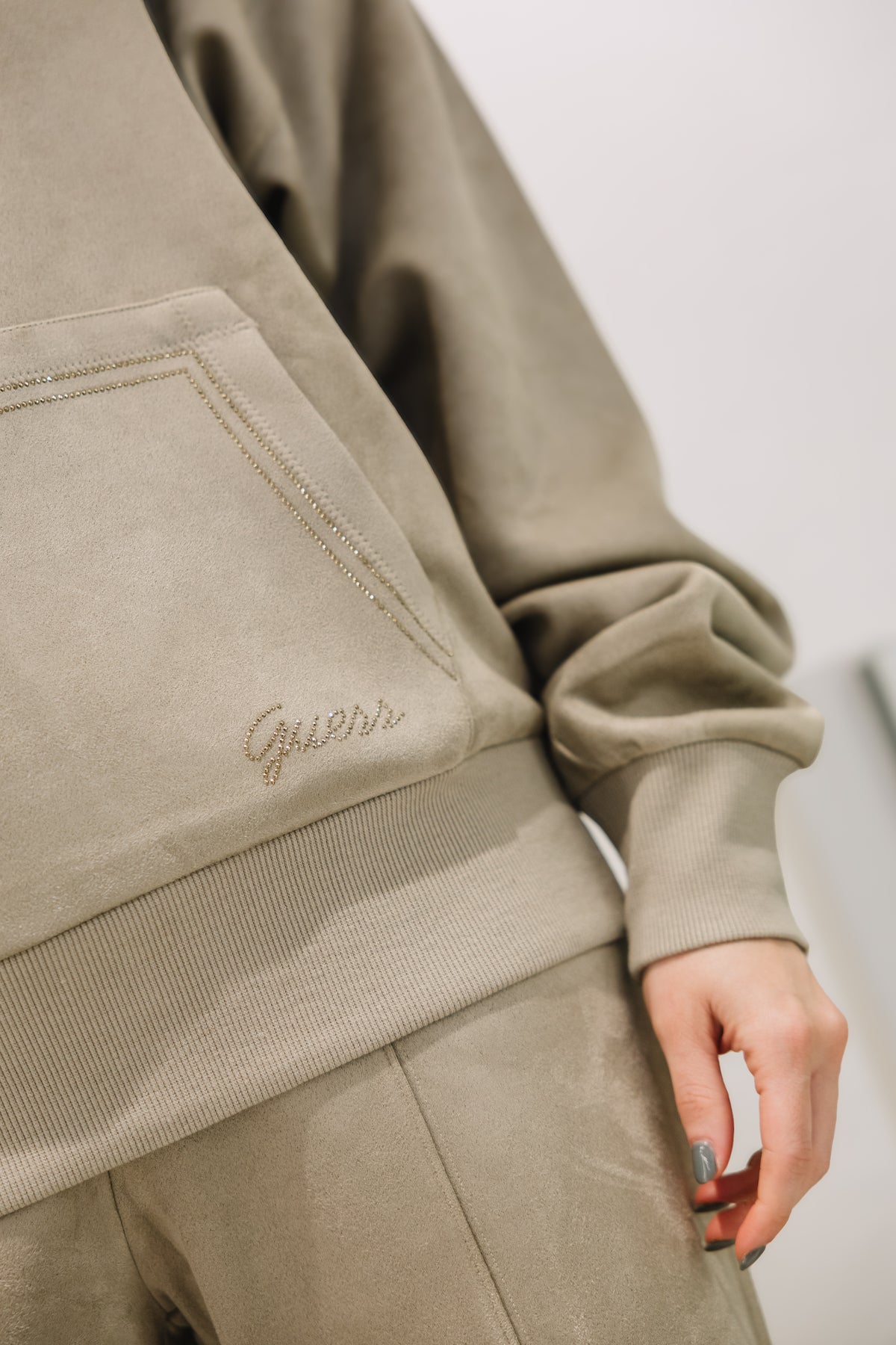 GUESS - Hooded Scuba Sweatshirt Sage Leaf