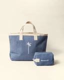 Large suede beach tote bag in soft blue tone with canvas handles and Manebi logo, elegant oversized summer bag for beach & city wear — μεγάλη καλοκαιρινή tote τσάντα από καστόρι σε απαλό μπλε χρώμα με υφασμάτινα χερούλια και λογότυπο Manebi, κομψή και πρακτική για παραλία και καθημερινές εμφανίσεις. Διαθέσιμη στο Iconic Angels Glyfada.