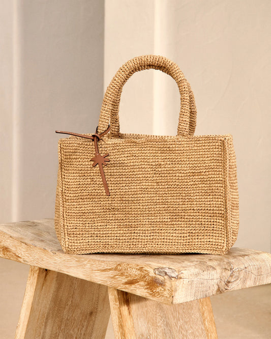 Raffia Sunset Bag Small Palm Leather Tag