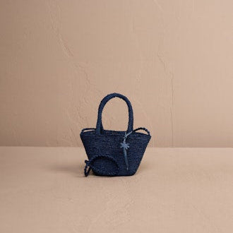 MANEBI - Handcrafted Raffia Panier Mini Vintage Navy