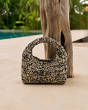 MANEBI - Raffia Halfmoon Bag Handmade Natural Black Melange