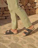Men’s suede Nordic sandals in carbon grey with double buckle and espadrille sole, αντρικά σανδάλια από suede σε ανθρακί απόχρωση με διπλή αγκράφα και φυσική πλεκτή σόλα, άνετα και κομψά για καθημερινό καλοκαιρινό στυλ, από το Iconic Angels Glyfada.